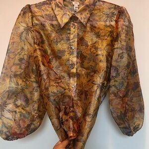 Floral Gold Sheer Organza Women's Top